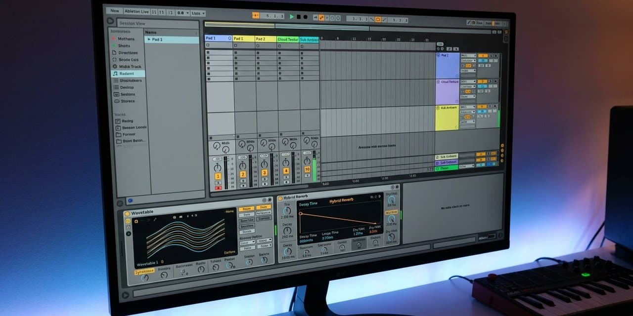 Setup Ableton Live untuk produksi musik ambient dengan layer pad dan reverb