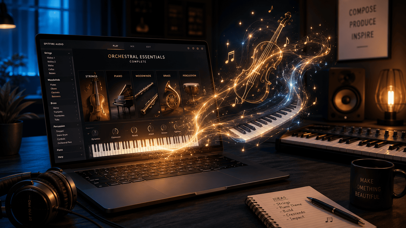 Antarmuka plugin LABS Spitfire Audio di DAW — koleksi instrumen orkestra gratis berkualitas studio