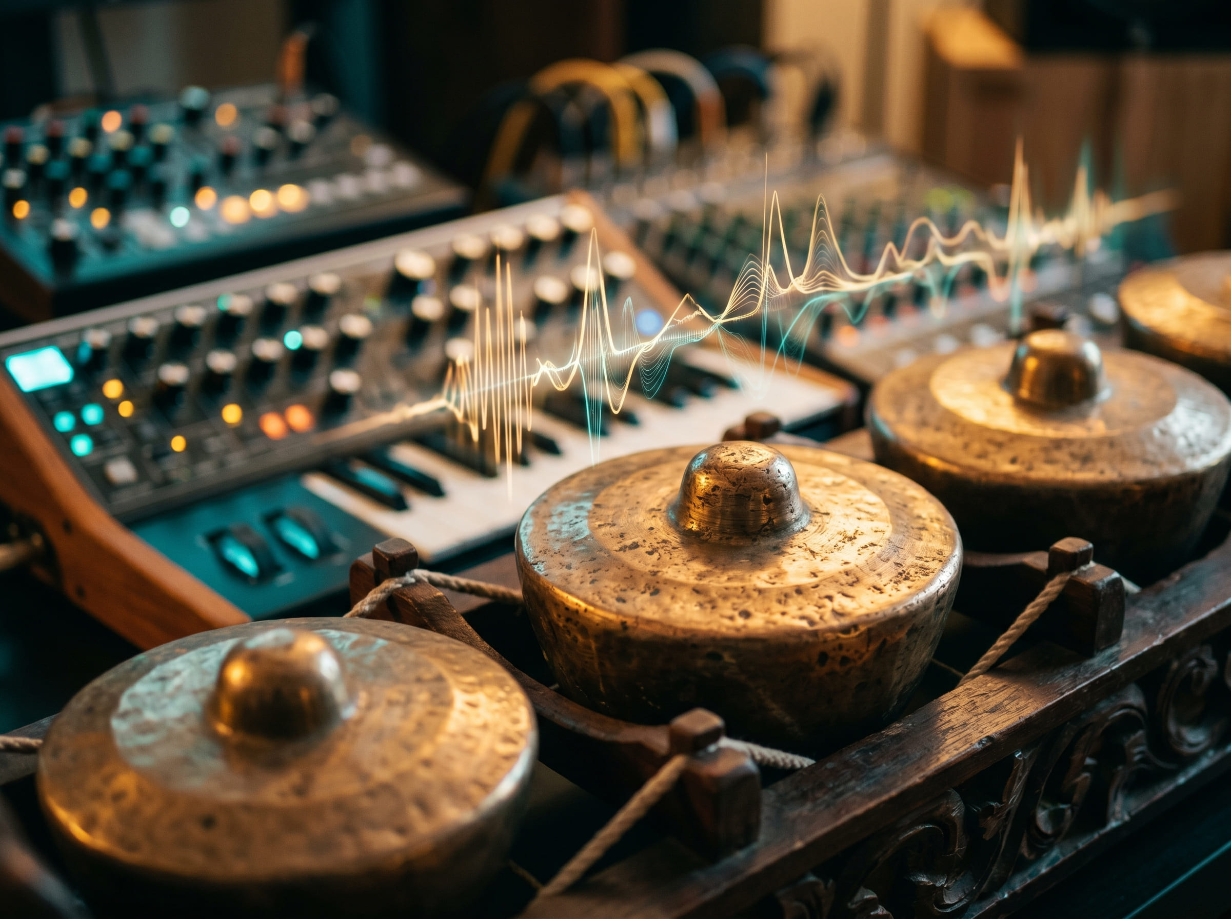 Audio engineer mengerjakan mixing online via remote — DAW dengan banyak track dan plugin profesional